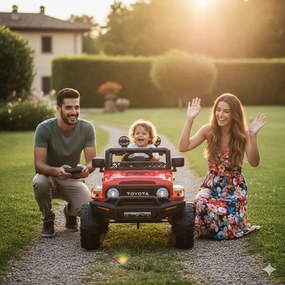Macchina Elettrica per Bambini Fuoristrada Toyota Fj Cruiser 12V Telecomando Ruote in Gomma e Sedile in Pelle Rosso...