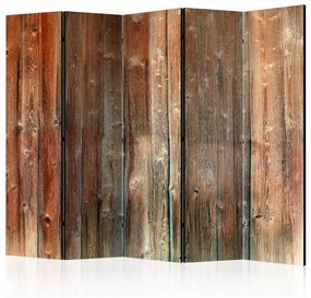 Paravento Casetta nel bosco II (5 parti) - disegno in marrone imitando il legno