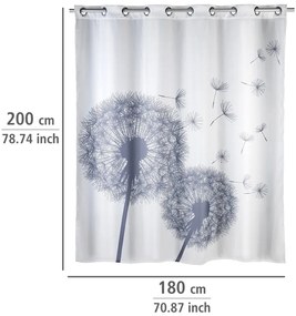 Tenda da doccia bianca con finitura antimuffa Dandelions, 180 x 200 cm Astera - Wenko