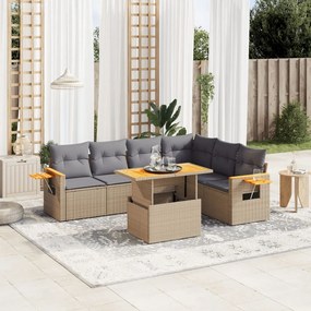 Set divani da giardino 7 pz con cuscini beige in polyrattan