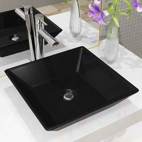 Lavandino Quadrato İn Ceramica Nero 41,5x41,5x12 Cm /