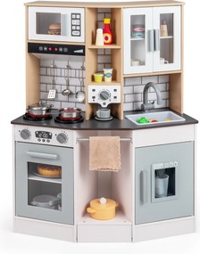 Costway Cucina giocattolo bambini suoni luci legno fornello lavandino cappa, Cucina ghiaccio caffè microonde forno set bambini 3+anni 2 Colori