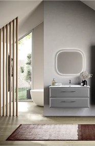 Mobile da bagno sospeso moderno base 80cm CLEIDE con 2 cassetti e lavabo, GRIGIO PERLA