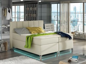 Letto matrimoniale boxspring Malindi - 180 x 200 cm , Ecopelle bianco panna