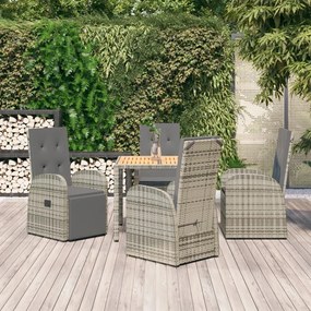 Set Da Pranzo Da Giardino 5 Pz Con Cuscini İn Polyrattan Grigio /