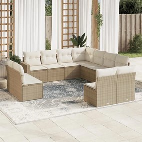 Set divani da giardino 11 pz con cuscini beige in polyrattan