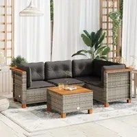 Set Divano da Giardino 5 pz con Cuscini Grigio in Polyrattan 3261804