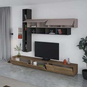 Parete Attrezzata Salotto 275 Cm Con Pensili E Vani Fashion Bianco Moka E Antracite