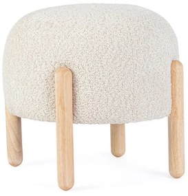 Pouf DAYLA in tessuto naturale effetto bouclé e gambe in legno rubberwood