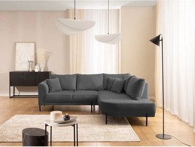 Divano angolare grigio scuro (con penisola a destra/a L) con rivestimento in ciniglia Mauris – Ropez