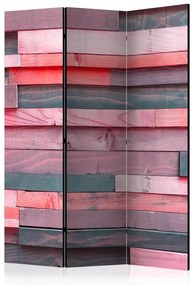 Paravento Cottage rosa (3 parti) - composizione in listelli di legno colorati