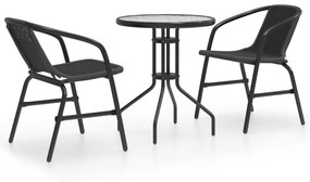 Set mobili da pranzo per giardino 3 pz nero