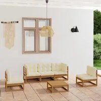 Set Divani da Giardino 6 pz con Cuscini Legno Massello di Pino cod mxl 50239