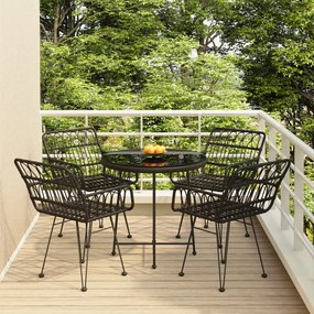 Set Da Pranzo Da Giardino 5 Pz Nero İn Polyrattan /