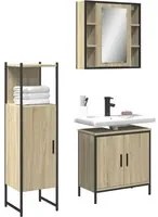 Set di Mobili da Bagno 3 pz Rovere Sonoma in Legno Multistrato 3214761