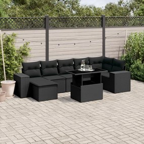 Set divani da giardino con cuscini 8 pz nero in polyrattan