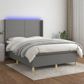 Letto a molle materasso e led grigio scuro 140x190cm in tessuto