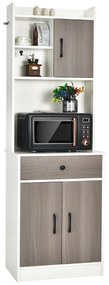 Costway Mobile da cucina con 3 ante e ripiani regolabili, Credenza con ampio spazio aperto per microonde Bianco