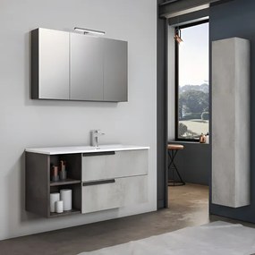 Mobile bagno sospeso 100 cm con 2 cassetti e lavabo in ceramica DELIA3 Cemento