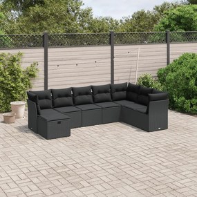 Set Divani da Giardino con Cuscini 8 pz Nero in Polyrattan