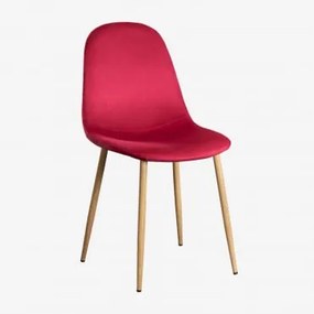 Confezione da 4 sedie da pranzo in velluto Glamm Rosso & Legno - Sklum