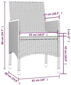 Set da giardino 7 pz con cuscini in polyrattan nero e grigio