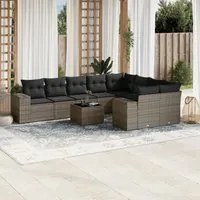 Set Divano da Giardino 10 pz con Cuscini Grigio in Polyrattan 3255387