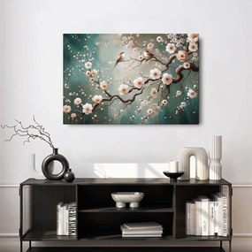 Quadro su tela – Uccellini su ramo di ciliegio