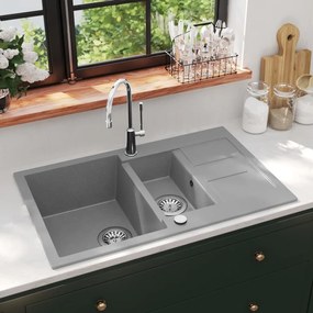 Lavello Da Cucina İn Granito Vasca Doppia Grigio /