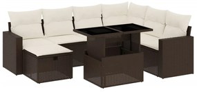 Set divani da giardino 8 pz con cuscini marrone in polyrattan