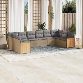 Set Divano da Giardino 10 pz con Cuscini Beige in Polyrattan