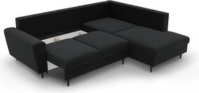 Divano angolare nero allungabile e con contenitore (con penisola a destra/a L) con rivestimento in velluto Kyoto – Cosmopolitan Design