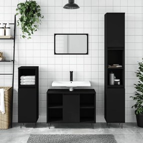 Set Mobili Da Bagno 3 Pz Nero İn Legno Multistrato /