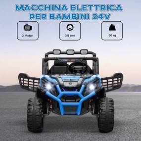 Macchina Elettrica per Bambini a 2 Posti Doppio Motore 24V 3 Velocità Blu...