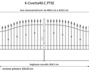 Cancello con serratura elettrica Civetta in ferro, apertura centrale, L 408.5, H 150-180 cm, di colore ruggine