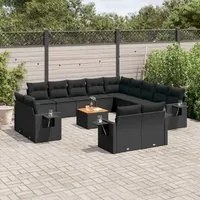 Set Divani da Giardino 14pz con Cuscini in Polyrattan Nero 3257168