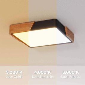 Plafoniera LED Quadrata 18W CCT 30x30cm Legno/Nero