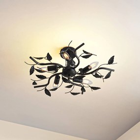 Plafoniera soffitto Yos Lindby, dimmerabile, Nero, Camera da letto, Metallo, Fiorentino, Plafoniera