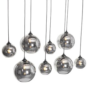 Lampadario Art Déco nero con vetro fumé 8 luci - Sandra