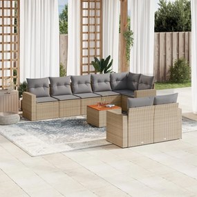 Set divano da giardino 9 pz con cuscini beige in polyrattan