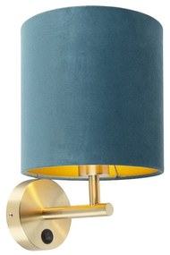 Applique da parete elegante oro con paralume in velluto blu - Matt