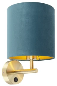 Applique da parete elegante oro con paralume in velluto blu - Matt