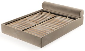 Letto matrimoniale imbottito marrone chiaro con contenitore e rete inclusi 180x200 cm Solvo – Maison de Rêve