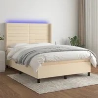 Letto a Molle con Materasso e LED Crema 140x190 cm in Tessuto 3138394