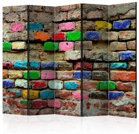 Paravento design Mattoni Colorati II (5-parti) - muratura con texture di vecchi mattoni