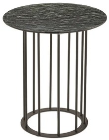 Tavolino tondo D45 cm con base in metallo Nero e piano in vetro martellato Fumč MUTE