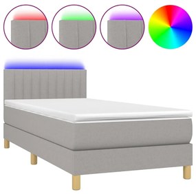 Letto a molle materasso e led grigio chiaro 80x200 cm tessuto