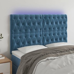 Testiera A Led Blu Scuro 144x7x118/128 Cm İn Velluto /