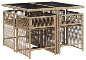 Set pranzo da giardino 5 pz con cuscini beige misto polyrattan