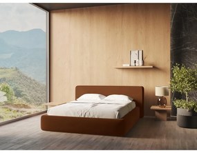 Letto matrimoniale imbottito in terracotta con contenitore con griglia 140x200 cm Kiana - Makamii